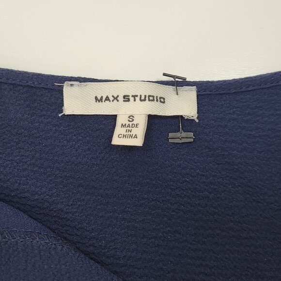 Max Studio Ruffle Shift Dress Womens S Small Navy Blue Bell Sleeve Office OO15X - Picture 3 of 6